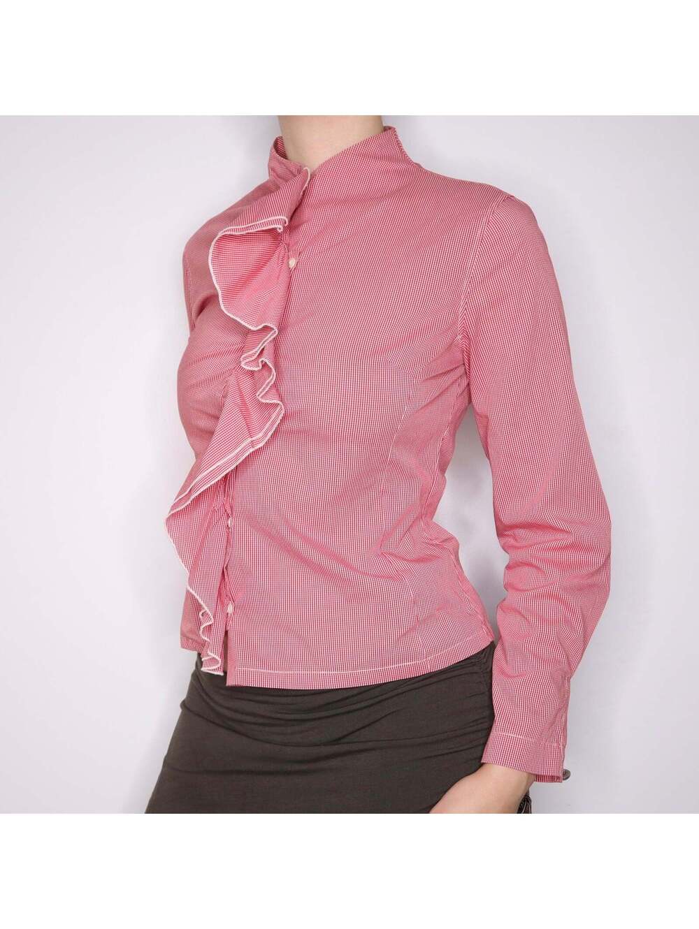 Y2K Italian Red Gingham Ruffle Blouse (M) - Picture 4 of 5